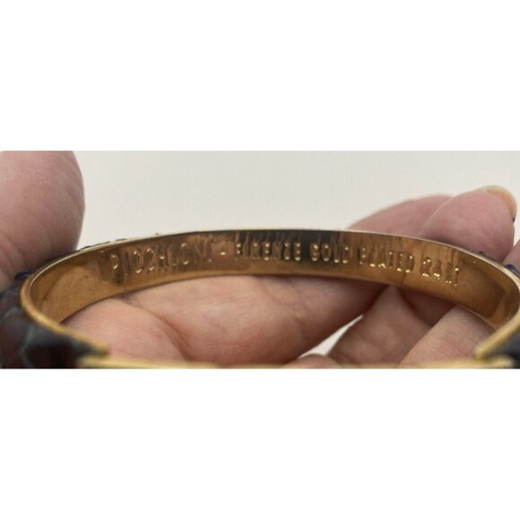 Picchioni Firenze Bracelet Gold Plated 24kt 6 .5” 8 mm Dark Blue Snake Leather - Picture 3 of 6